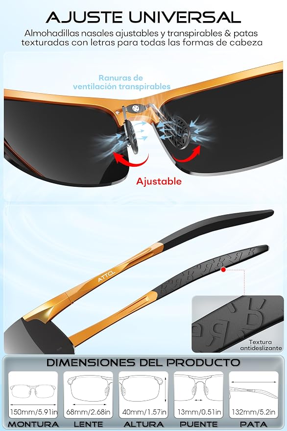 ATTCL 0.9 oz Polarized Sunglasses Men Sports: UV Protection Anti Glare Wrap Around Lightweight Metal Fishing Golf Running