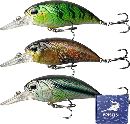 Pristis Lifelike Fishing Plugs for Bass Muskie Walleye, Slow Sinking Swimbaits for Saltwater Freshwater, Shallow Deep Diving Crank Hard Baits Lure Set with Reinforced Treble Hooks for Pike Crappie