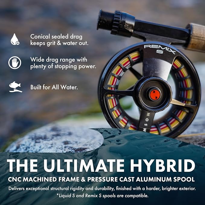 Lamson Remix S-Series Fly Reel 3-Pack (1 Reel & 2 spools with Carrying case) CNC machined Frame, Sealed Drag, 3/4/5/6/7/8/9/10 Weights
