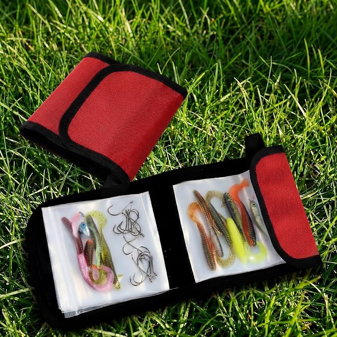 2 Pack Fishing Tackle Binder 20 Pockets Fly Fishing Leader Tippet Line Wallet Leader Organizer Case Lure Storage Bag for Pre-tied Rigs, Leaders, Soft Baits and Lines(Red)
