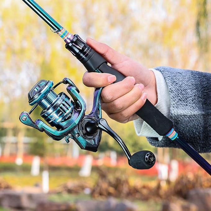 Sougayilang Spinning Fishing Reel Rod Combo, Two Pieces Colorful Poratble Light Weight Fishing Rod with Powerful Fishing Gear for Freshwater Bass Trout Fishing