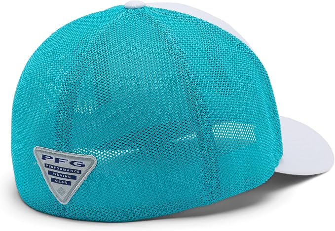 Columbia Unisex PFG Fish Flag Mesh Ball Cap, White/Guava Pink/Fish Flag, L/XL