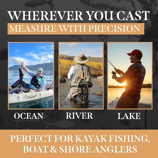 Roll-up & Slap-on Premium Fishing Tape Measure - Easy-to-Read Catch and Release Fish Measuring Device for Boat & Kayak Accessories - Compact & Extendable Fish Ruler (Black - 24" Inches)