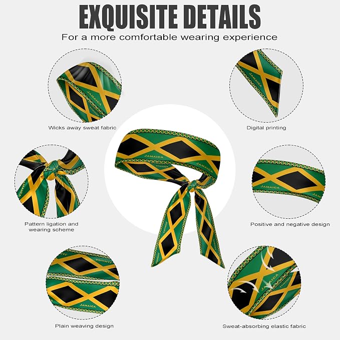 Flag Tie Headbands for Men Women, Moisture Wicking Sweatband Breathable Sports Headwrap, Non-Slip Stretchy Adjustable Fitness Hair Band