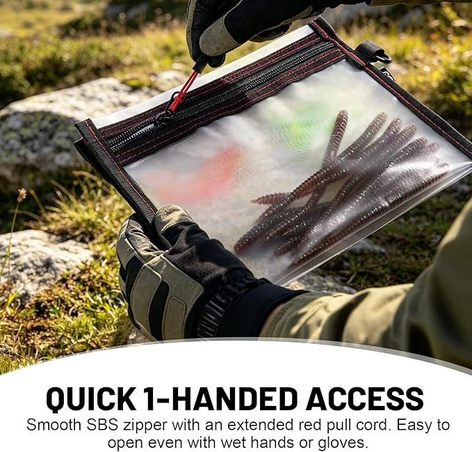 Goture 4Pcs Waterproof Fishing Lure Bags, Clear Fishing Bait Storage Pouches, Soft Plastic Tackle Organizer Bags for Freshwater & Saltwater, Heavy Duty Fishing Gear Pouches for Jig, Worm, Swimbait