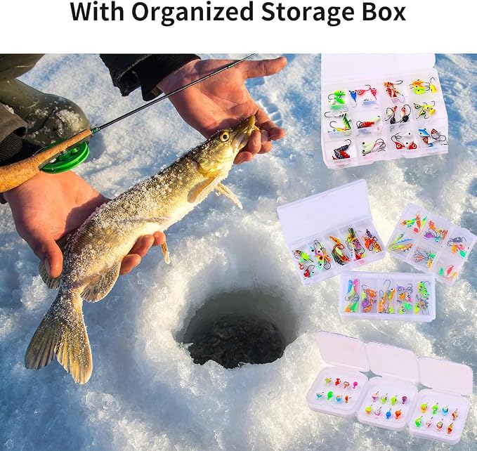 Ice Fishing Jigs Kit Essential Ice Fishing Lures for Beginners to Hook Big Fish and Reel in The Fun!