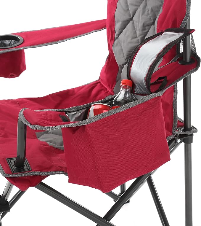 ARROWHEAD OUTDOOR Portable Deluxe Folding Camp Quad Chair w/Headrest, Glass & Cup Holders, Armest 6-can Cooler, Heavy Duty Carry Bag, 550 lbs Weight Capacity