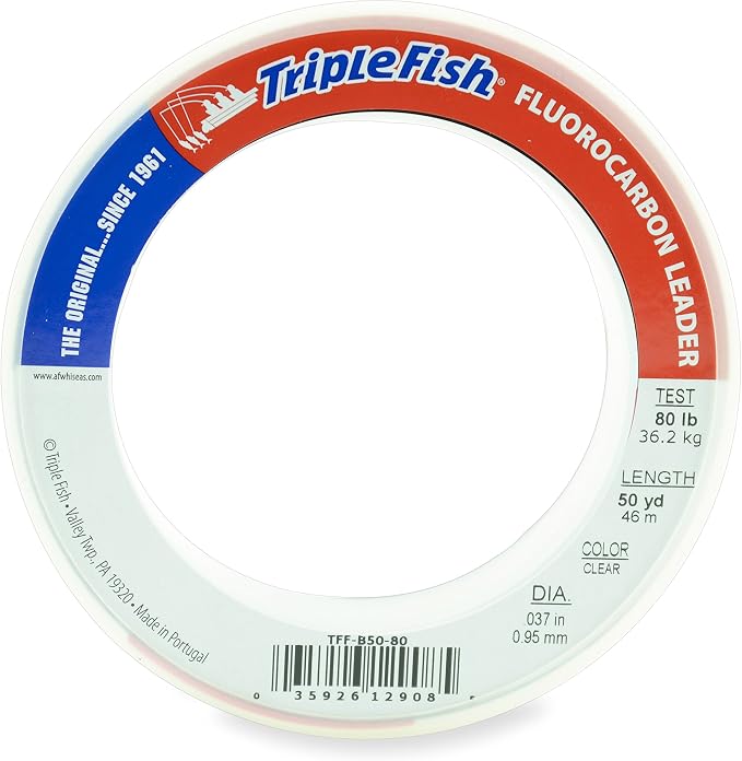 Triple Fish 100% Fluorocarbon Fishing Leader - Clear Invisible Strong and Heavy Duty Highly Abrasion Resistant, Fast Sinking Freshwater & Saltwater