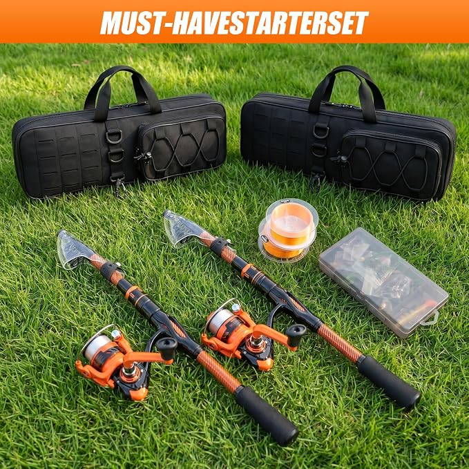 Fishing Rod and Reel Combos, Telescopic Fishing Rod, 2PCS Spinning Reel Set with Carrier Bag, Freshwater Fishing Rod and Reel Combos Kits for Saltwater and Freshwater Fishing