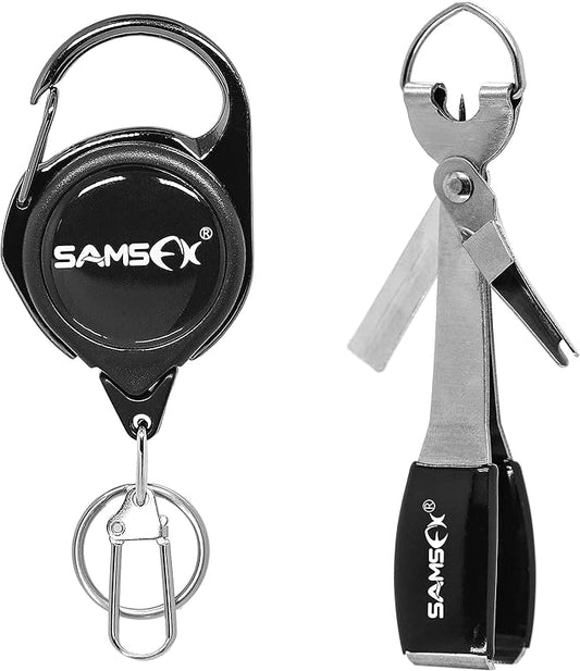 SAMSFX Fishing Knot Tying Tool, Multifunctional Fly Fishing Nippers with Retractor, Fishing Line Knot Tyer, Fast Tie Nail Knots, Tackle Box Accessory