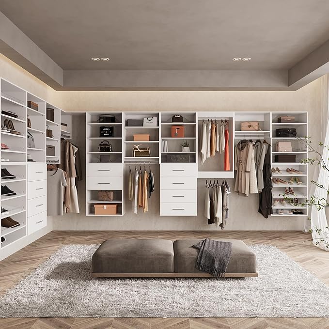 ROOMTEC 31.5" Double Hanging Closet Unit, Modular Closet System with Hanging Rod, Wardrobe Organizer for Bedroom or Walk-in Closet, Wall Mounted, Customizable Clothes Storage Unit, White