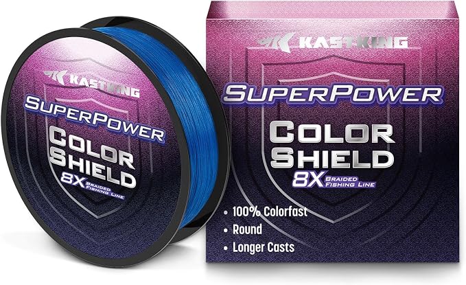 KastKing Superpower ColorShield Braided Fishing Line - Colorfast Braided Line, 100% Solution Dyed UHMWPE Fiber, Smooth & Strong Superline, Near Zero Stretch, Sensitive, High Abrasion Resistance