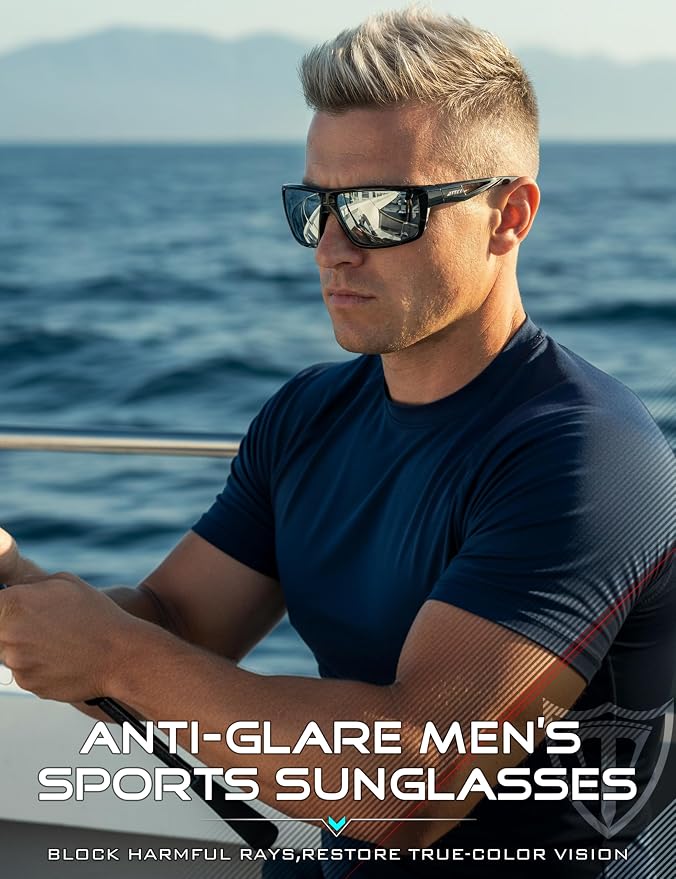 ATTCL Polarized Sunglasses Men Sports: UV Protection Lightweight TR90 Frame Anti-Slip Wrap-Around for Driving Fishing Golf