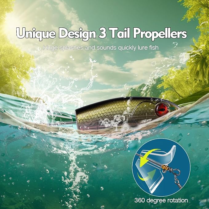 Fishing Lure Kit, Bass Fishing Lures with Lifelike 3D Eyes, Top Water Bass Fishing Lures for Freshwater and Saltwater, Ideal Bass Fishing Kit and Teaser Gift for Men