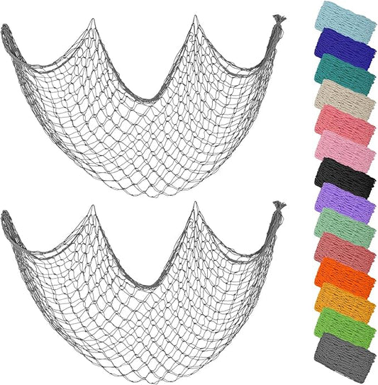 ZUEXT Decorative Fishing Net 80x40 Inch, 2 Pack Large Dark Grey Picture Fish Net, Wall Photo Hanging Fishnet for Nautical Mermaid Pirate Ocean Themed Hawaii Beach Under The Sea Party Decorations