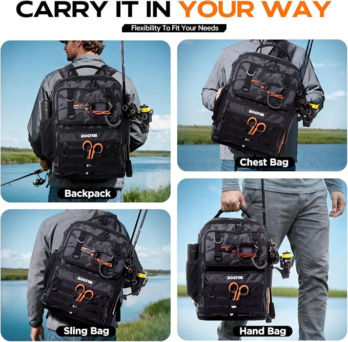 Fishing Backpack with Tackle Boxes and Rod Holders, Fishing Bag wtih Fishing Lure Kit Water-resistant Sling Tackle Bag Store Gear and Equipment, Bait Gifts for Men Woman Anglers-Green Camo Backpack
