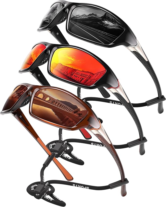 Polarized Sports Sunglasses for Men - Wrap Around Mens Sunglasses UV Protection for Fishing Cycling Driving