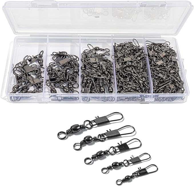 100Pcs Fishing Swivels, 5 Sizes Barrel Snap Swivel Fishing Tackle for Quick Linking of Lures and Lines