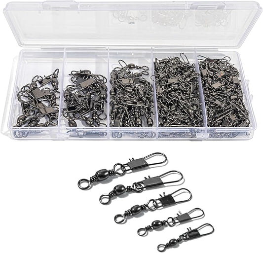 100Pcs Fishing Swivels, 5 Sizes Barrel Snap Swivel Fishing Tackle for Quick Linking of Lures and Lines
