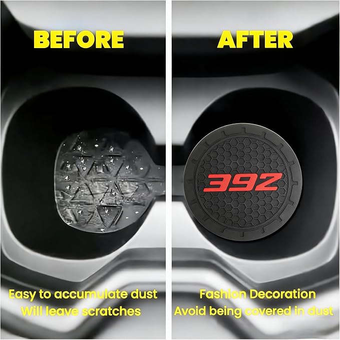 2 Pack SRT 392 Car Cup Holder, Non-Slip Cup Coasters for Dodge Challenger Durango SRT 392 Fashion car Interior Accessories,Decorative Car Cup Mat, Diameter 2.75 Inch