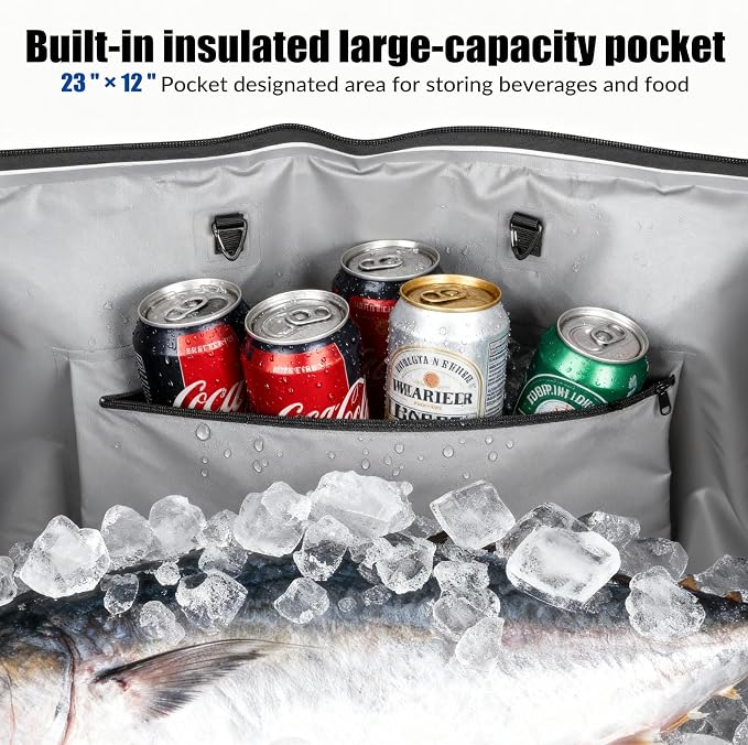 THKFISH Fish Cooler Bag Insulated Fish Kill Bag for Caught Fishing, 70in Waterproof Fishing Catch Bags with Smooth Water-Resistant Zipper Keep Ice-Cold & Fresh Over 48H