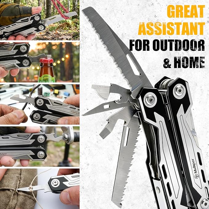 Multper Multitool Pliers MP003AB, 21-in-1 Stainless Steel Multi Tool with Pocket Knife, Screwdriver, Self-locking Pliers for Survival,Outdoor, Camping, Fishing,Hiking, Simple, Repair, Gifts for Men