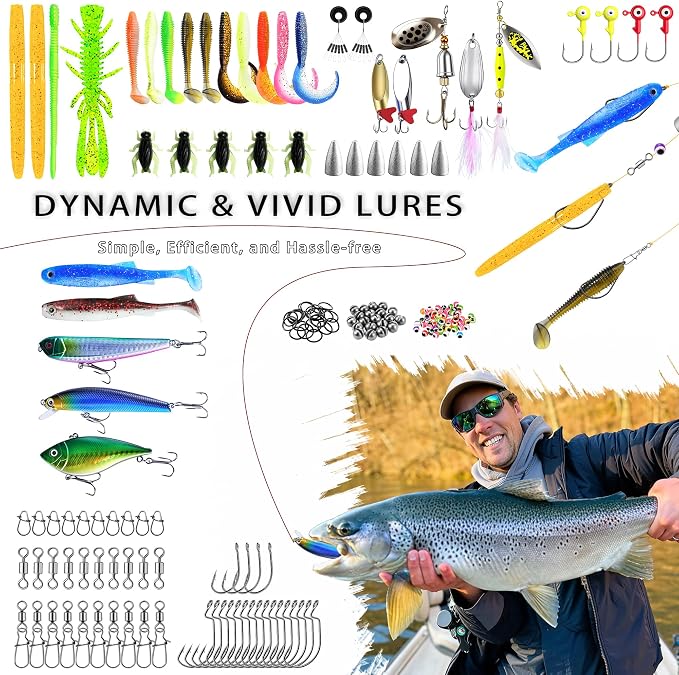 Fishing Backpack with Rod Holder and Tackle Boxes, Cooler, Large 50L Fishing Gear Bag with 139 Fishing Lures Kit, Fish Tool Set, Fish Gifts for Men Woman-Grey Backpack