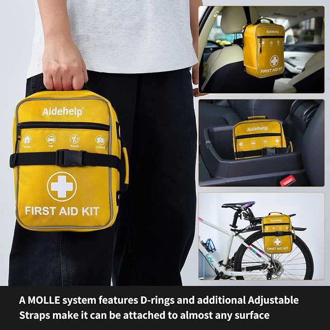 520 Pieces Premium First Aid Kit - Large Emergency Medical Kit for Survival, Car, Home, Travel, Camping, Backpack, Hiking, School (Yellow)
