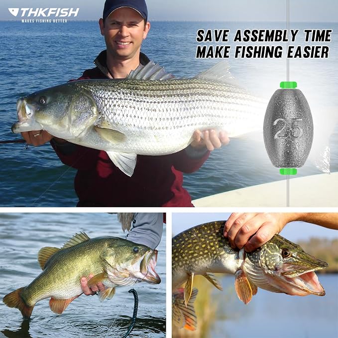 THKFISH Egg Fishing Sinkers Weights, Removable Rubber Core Fishing Weights Twist-Lock Sinker,Bass Weights Sinker Tackle Saltwater Casting Fishing Sinkers Set Oval Freshwater,1/8-1OZ