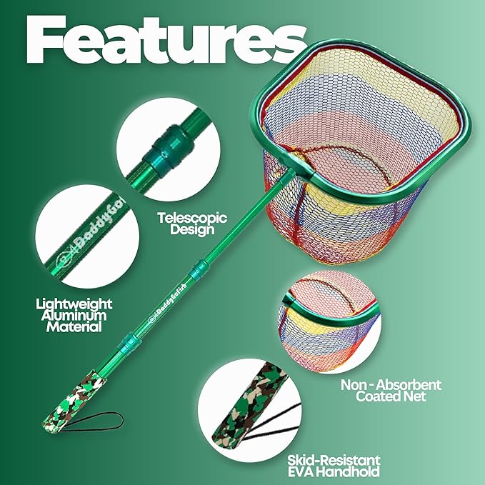 DaddyGoFish Kids Fishing Net - Extendable Telescopic Landing Net for Boy Girl Children Catching Small Fish Crab Shrimp Minnow Dragonfly Beach Pier Lake River Ocean