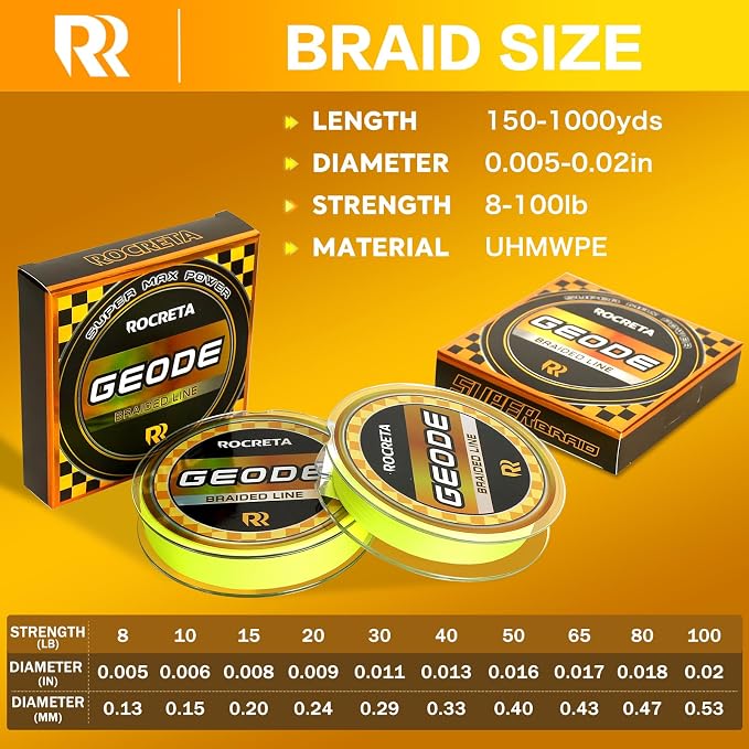 Geode Braided Fishing Line, Super Strong Power Braid Lines for Saltwater and Freshwater Fish 8-50lb, 150yds/300yds/500yds/1000yds