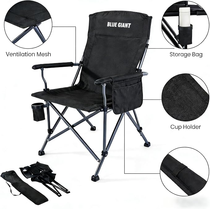 Reclining Folding Fishing Chair,Lightweight Beach Chair with Breathable Cushion, Portable Outdoor Chair for Fishing, Camping, Beach & Travel (Black)