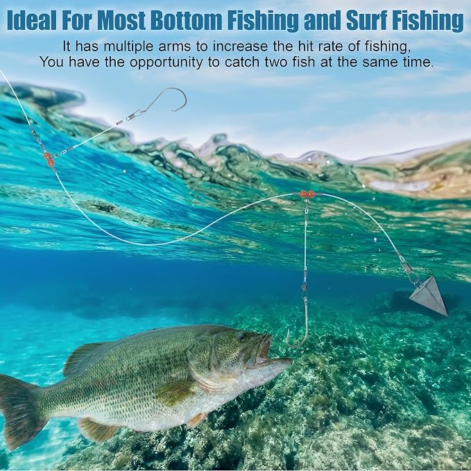 Surf Fishing Tackle Kit Surf Fishing Rigs Double Hook Bottom Rigs Hi-Lo Rig Fishing Leader Rig Pier Fishing Catfishing Bottom Fishing Beach Ocean Saltwater Fishing Rigs