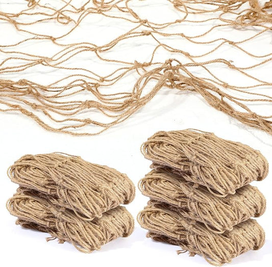 Boao Natural Fish Net Decorations for Pirate Party, Cotton and Linen Fishing Net Prop Pirate Ship Decoration for Hawaiian Fishnet Decor Nautical Themed Birthday Party Supplies(5 Pack)