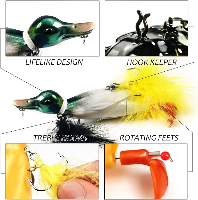 Topwater Duck Fishing Lures, Realistic Baby Duckling Baits Floating Artificial Hard Swimbaits for Bass Pike Musky Catfish Freshwater Saltwater Fishing