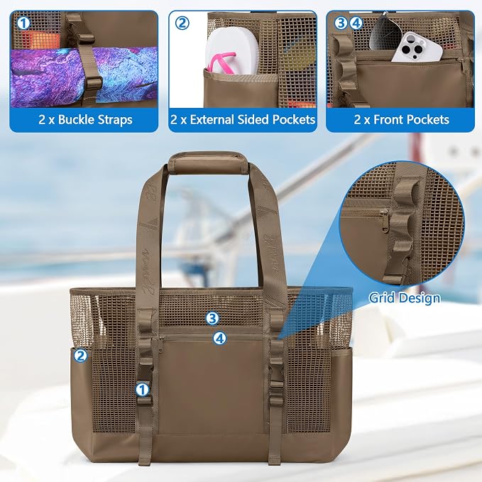 Yarwo Boat Gear Tote Bag, 35.5L Waterproof Boat Accessories Organizer with Marine-grade Coated Mesh and Wet Dry Pockets