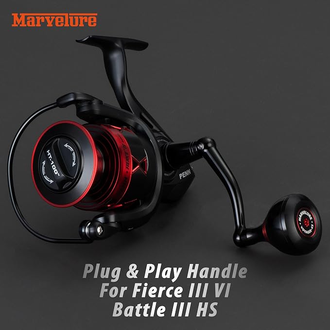 Foldable Power Handle for Penn Fierce III IV, Battle III HS Spinning Reel Replacement Handle (Not for Fierce Live Liner)