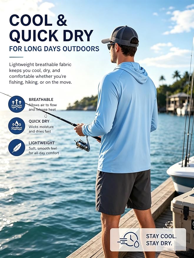 ZITY 3 Pack Men's Sun Protection Hoodie Shirt Fishing Shirts for Men UPF 50+ Long Sleeve Shirt Lightweight Rash Guard