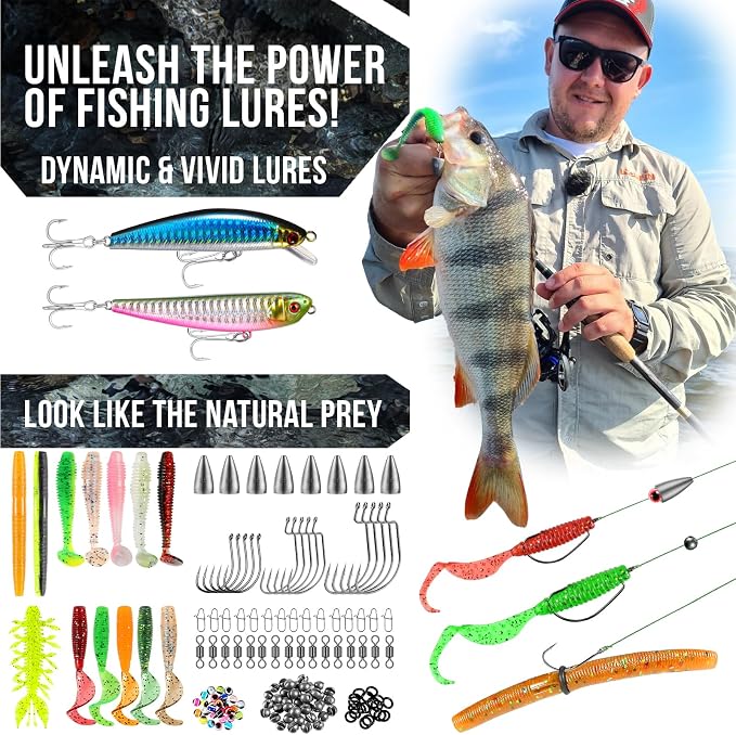 PLUSINNO Fishing Backpack with Tackle Boxes, Waterproof Fishing Sling Tackle Bag For Fishing Gear With Rod Holder, Fishing Gifts for Men With Fishing lures, Fishing pliers.