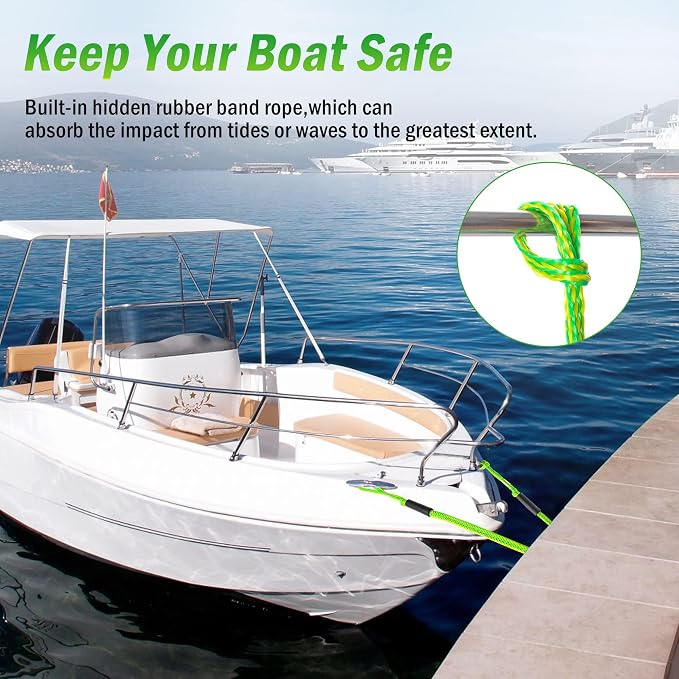 Bungee Dock Line with Stainless Steel Clip – Boat Dock Rope with Foam Float for Kayak, Canoe, Pontoon, Watercraft, SeaDoo, Docking – 4–5.5 ft, 2 Pack（Yellow&Green）