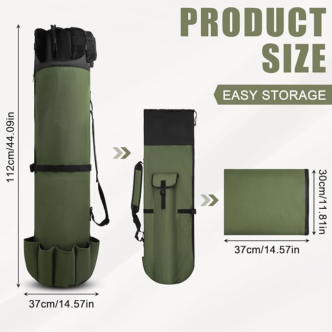 AGOOL Fishing Pole Bag with Rod Holder Fishing Rod Bag, 5 Rod & Reel Organizer Bag Waterproof Large Capacity Fishing Tackle Storage Bag Travel Carry Case Fishing Gifts for Men
