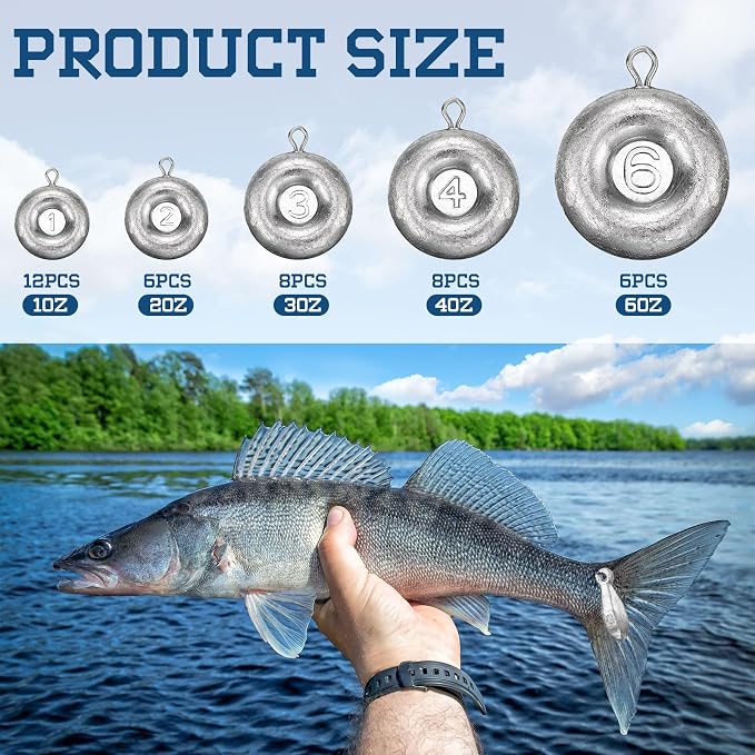 36 Pieces Fishing Disc Sinkers Weights Disc Sinker Fishing Sinkers Weights for Saltwater Catfishing Trolling Surf Tackle