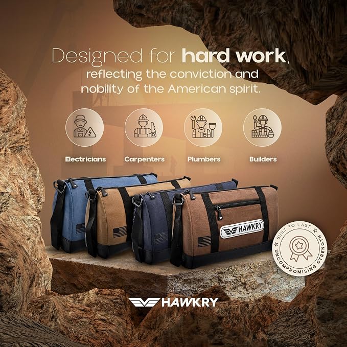 HAWKRY Canvas Tool Pouch Set (4 Pack) – Heavy Duty Tool Organizer Bags with Zipper, Durable Small Tool Bags for Electricians, Contractors, Mechanics and Hardware Storage