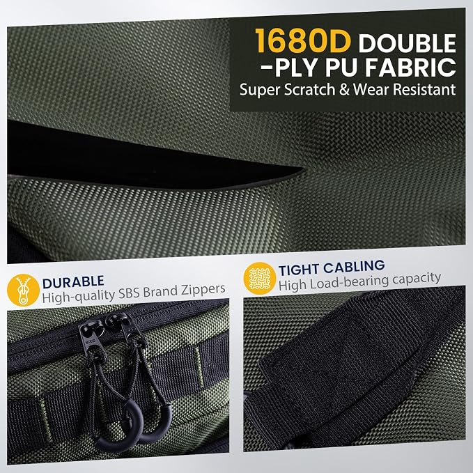 Goture Green Tactical Sling Fishing Bag with Trays, Heavy Duty 1680D Fishing Backpack for Hiking Camping, Adjustable Shoulder Strap with Rod Holder & Tool Pockets, Tackle Box Organizer Bag