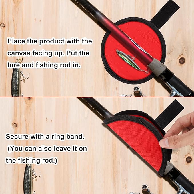 Gosknor Lure Wrap, 5.9 Inch Fishing Lure Covers Bait Gloves Fish Hook Storage Protectors Pole Sleeve Guard for Fishing Rod to Keep Fishermen Safe (6, Red)