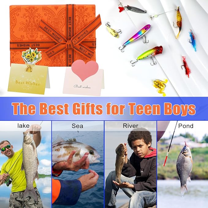 Gifts for Teen Boys, Teenage Boy Graduation Gifts for 10 11 12 13 14 15 16 17 18 Years Old, Tween Boys Toy Gift Ideas, Son Brother Boyfriend Birthday Gifts, 24 PC Fishing Lure Accessories