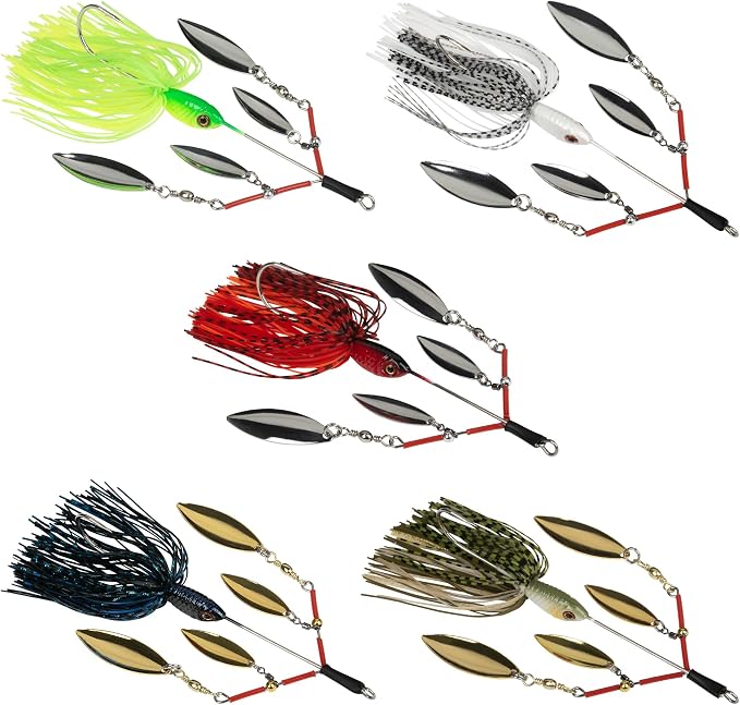 5 Pcs Bass Spinner Baits, Fishing Lures with Skirt, Metal Blade Spinnerbait for Trout, Salmon, Pike, and Predatory Fish