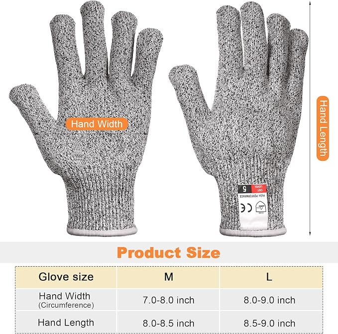 Potchen 15 Pairs Cut Resistant Gloves Level 5 Protection Cutting Safety Kitchen Anti Cut Gloves for Kitchen Fish and More (X-Large)