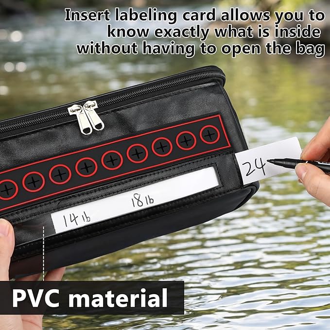 Fishing Line Management Bag Portable Waterproof Reel Gear Bag Line Organization for Spools with 6 Adjustable Dividers for Spinning, Baitcasting, Fly Reels