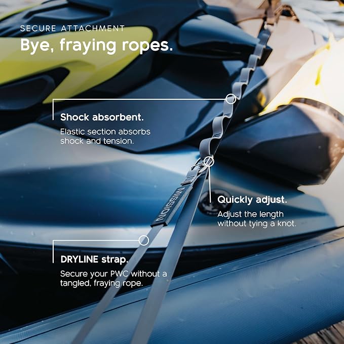 MISSION Boat Gear PWC Dock Line 2 Pack, Premium Bungee Dock Lines for Jet Ski & Boat Docking, Marine Grade Boat Rope, Stretch Boat Dock Line with Loop, Secure Boat Tie Downs for Dock Accessories